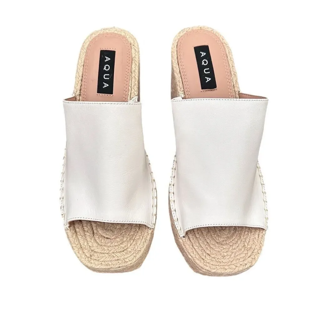 Aqua Women's White Espadrille Wedge Sandals Ultra High Heel Summer Size 9.5M‎